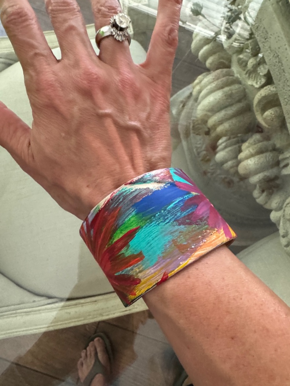 Hand-Painted Multicolor Leather Cuff Bracelet - Vibrant Colorway